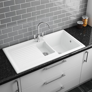 Bower White Ceramic 1.5 Bowl Kitchen Sink with Mixer Tap