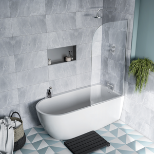 Potenza 1650 x 780 Curved Freestanding Corner Bath with Chrome Screen and Waste Right Hand Option