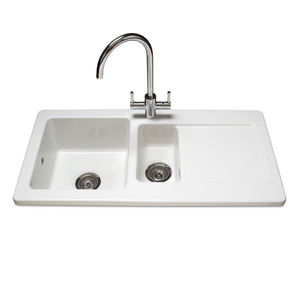 Bower Contemporary White Ceramic 1.5 Bowl Kitchen Sink - 1000 x 500mm