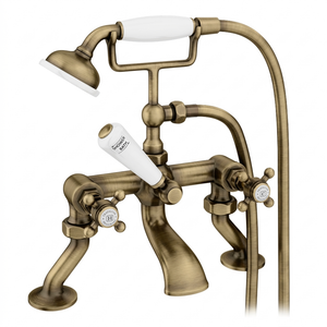Trafalgar Crosshead Deck Mounted Bath Shower Mixer &amp; Shower Kit Antique Brass