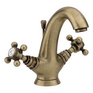 Trafalgar Crosshead Mono Basin Mixer Tap & Pop-Up Waste Antique Brass