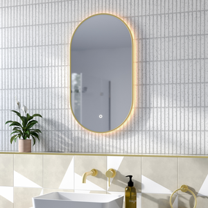 Opus Brushed Brass Lozenge LED Mirror with Anti-Fog, Touch Control &amp; Colour Changing Light