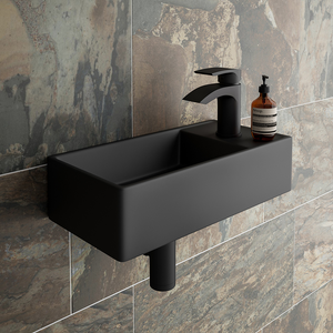 Arezzo 400 x 220mm Rectangular Wall Hung Cloakroom Basin Matt Black Right Hand Tap Hole
