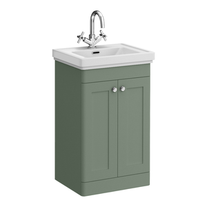 Roxbury Traditional 500mm Satin Green Vanity Unit - Floor Standing 2 Door Unit with Chrome Handles 1 Tap Hole