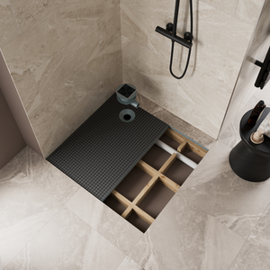 Imperia Wet Room Square Tray Former Kit (Corner Waste in Matt Black) 1000 x 1000 x 30mm
