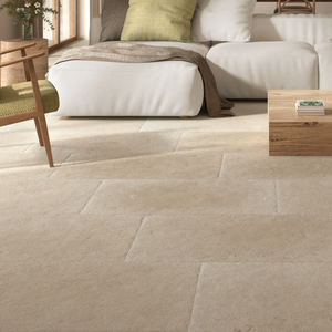 Abramo Beige Tumbled Edge Limestone Effect Floor Tiles - 600 x 900mm