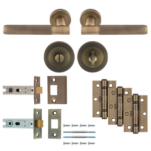 Ellis &amp; Co Industrial Knurled Ultimate Thumb Turn and Release Door Handle Pack - Antique Brass