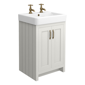 Chatsworth Traditional Grey Vanity (560mm Wide - 2 Tap Hole) with Antique Brass Handles