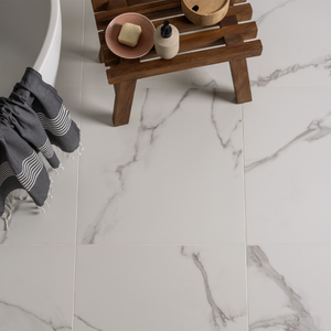 Sula Matt White Marble Effect Rectified Wall and Floor Tiles - 600 x 600mm
