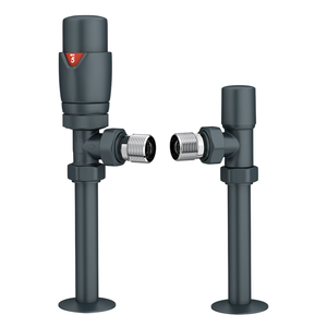 Monza Anthracite Angled Thermostatic Radiator Valves with Sleeving Kit - Energy Saving