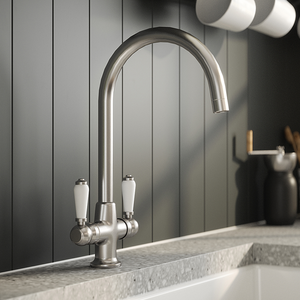 Nuie Cruciform Traditional Mono Kitchen Sink Mixer Tap - Brushed Nickel