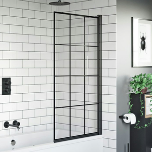 Mode 8mm Matt Black Grid Hinged Bath Screen (800 x 1400mm)