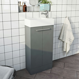 Clarity Compact Satin Grey 410mm Wide Floor-Standing Vanity Unit with Basin