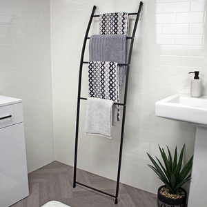 Venice Freestanding Bathroom Towel Rail Storage Ladder - Matt Black