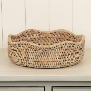 Purbeck Rattan Round Scalloped Wicker Basket