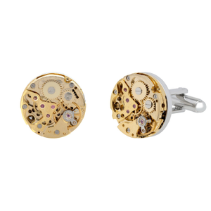 Watch Movement Two Tone Cufflink Gold Silver