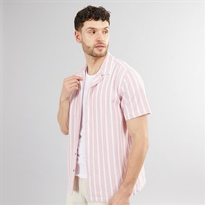 Onfire Mens Striped Shirt Peach/White