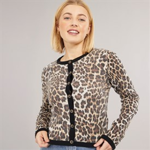 Brave Soul Womens Crew Knit Cardigan Animal Print