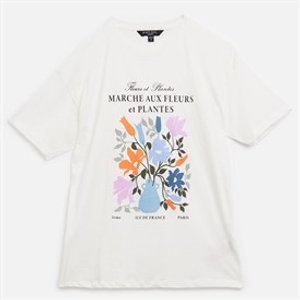 Brave Soul Womens Fleurs T-Shirt Cream