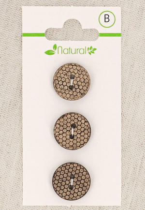 Carte de 3 boutons en bois naturel 15 mm 2 trous - Nid d´abeille
