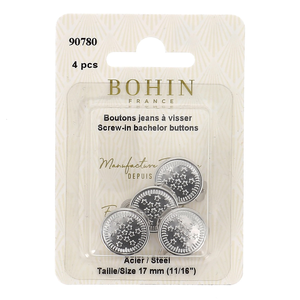Boite de 4 boutons jeans à visser 17 mm argent Bohin