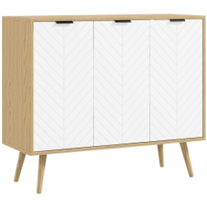 HOMCOM Mueble Buffet Auxiliar con Estantes Ajustables 3 Puertas Carga 50 kg 91,5x35x77,4 cm Blanco y Natural