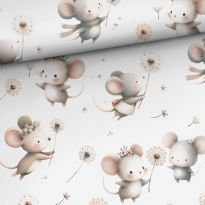 Tissu coton premium - Souris et pissenlits