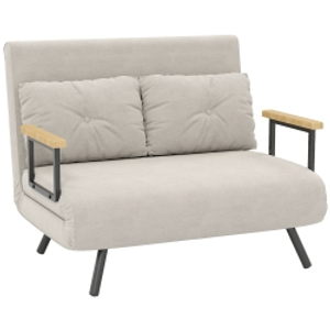 HOMCOM 4-in-1 Velvet-Feel Double Sofa Bed, with Pillows - Beige