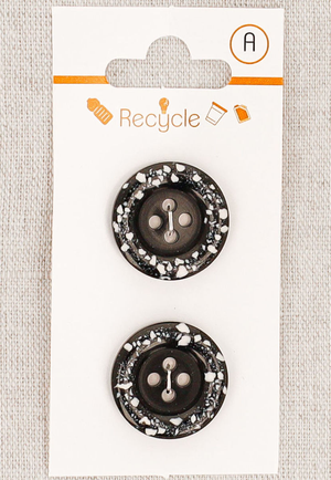 Carte de 2 boutons noirs 20 mm 4 trous - Bord roulotté