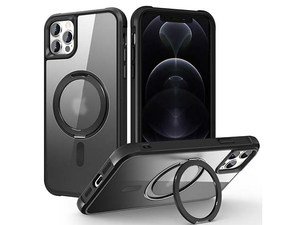 Magnetic Ring Stand Case for iPhone 12 Pro - Smoky Black