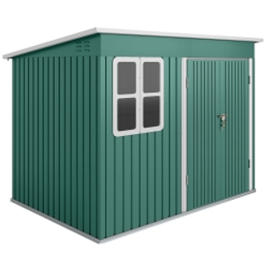 Outsunny 8.5 x 6ft Storage Shed Galvanised Steel Garden Shed, Metal Shed with Foundation Kit, Window, Lockable Wide Doors and Air Vents for Outdoor Patio, Green