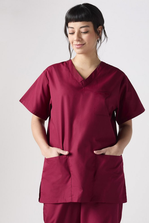 SJ Unisex Lightweight Scrub Top, Burgundy