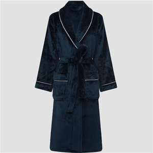 Brogo - Luxe Supersoft Micro Mink Bathrobe w/Piping Ink/White Small/Medium