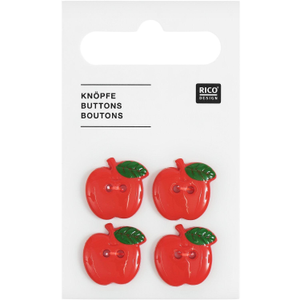 Carte de 4 boutons pommes - Rouge 15 x 16 mm