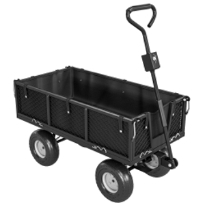 Outsunny 114L Steel Frame Garden Cart Trolley - Black