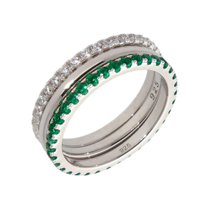 New Sterling Silver Cubic Zirconia Green 3 Ring Stack Set