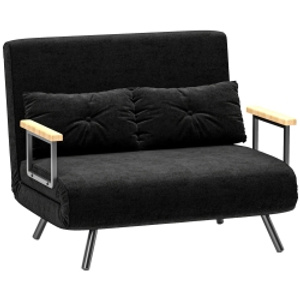 HOMCOM Sofá Cama Convertible 4 en 1 Sillón Cama 2 Plazas Plegable Respaldo Ajustable de 5 Niveles Almohadas 102x73x81cm Negro