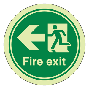 GITD Path Marker - Fire Exit - Arrow Lef 100 x 100 mm - Standard Glow Floor Sign