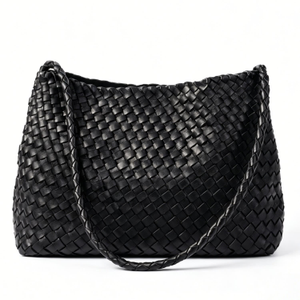 Hand Weaving Vegan Leather Shoulder Bag 'Suzy' - Black