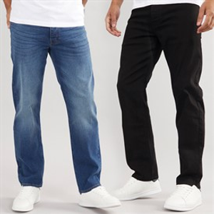 French Connection Mens Two Pack Straight Fit Jeans IND15 Darkwash/BLK01 Black