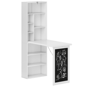 HOMCOM Escritorio Plegable con Estantería Mesa de Oficina con Pizarra y Múltiples Estantes Convertible con Baldas Ajustables 98x51x153 cm Blanco