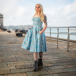 Bleeding Heart Floral Swing Dress (Blue)