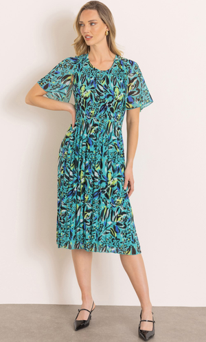 Floral Print Pleated Dress - Seabreeze/Multi