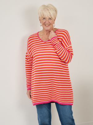 Miley Organic Knit Jumper - Fuchsia/Orange