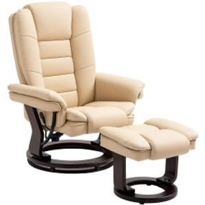 HOMCOM Faux Leather 135° Reclining Chair and Footstool - Beige