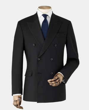 Black Wool Blend Double Breasted Suit Jacket