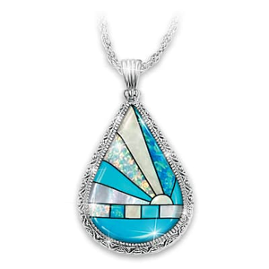 Genuine Turquoise Light Of Life Gemstone Inlay Necklace