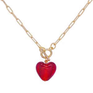 Ruby Sparkle Heart Necklace 18k Gold