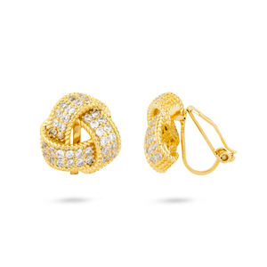 Crystal Knot Clip On Earrings In Gold
