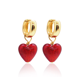 Ruby Sparkle Heart Hoop Earrings 18K Gold